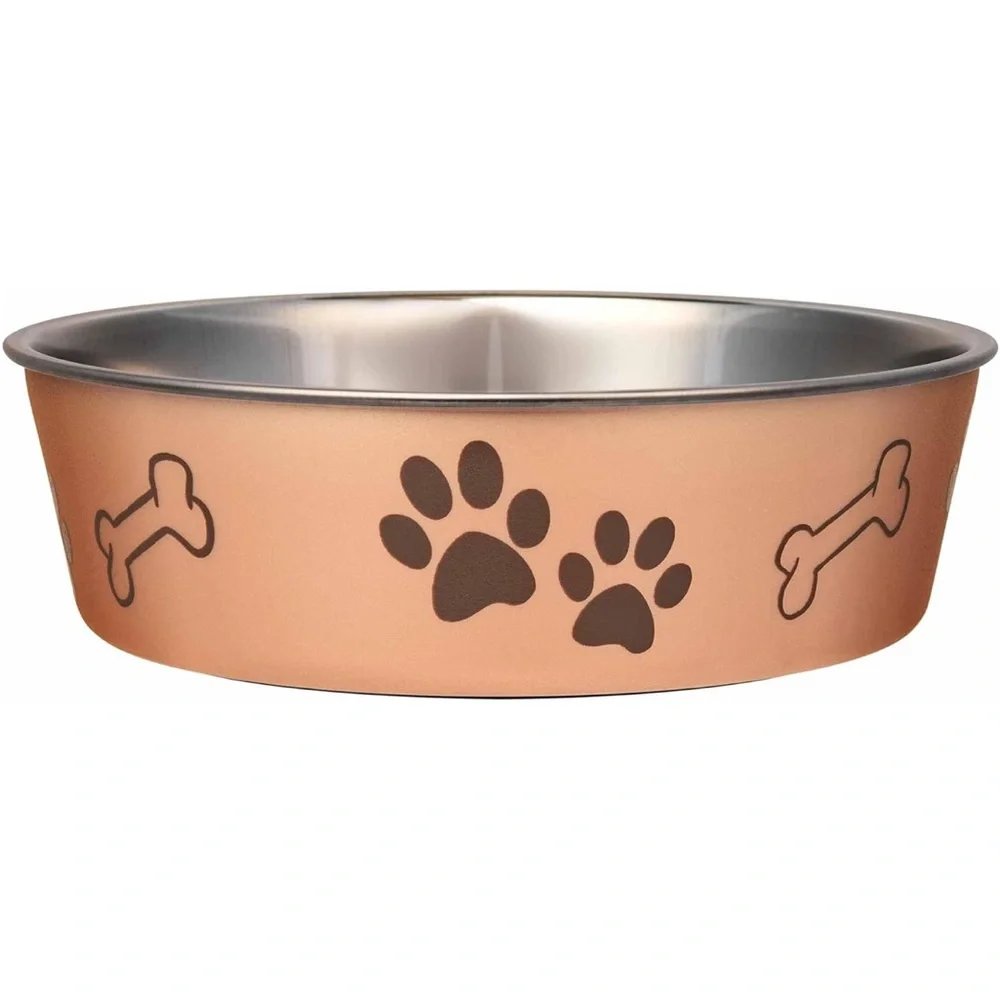 2 Copper Dog Bowl with Paw and Bone Design